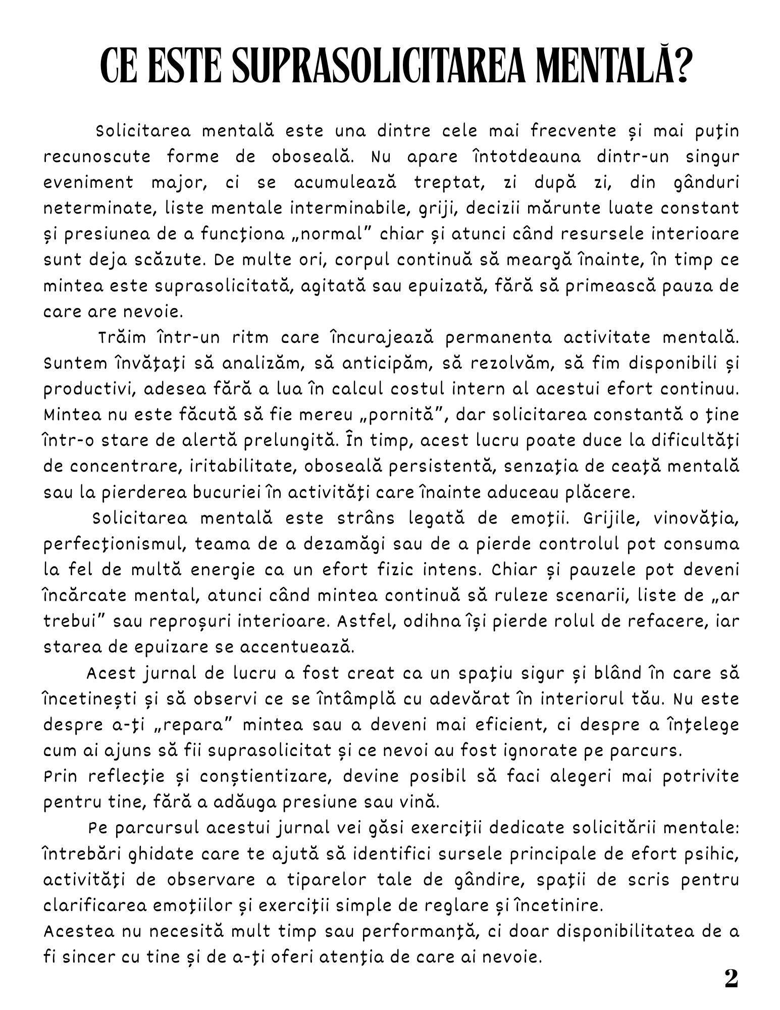 Jurnalul Meu de Lucru - Suprasolicitarea Mentala - Procesul Meu de Reflectie si Constientizare / Ghid Practic / Autocunoastere / Personalitate / Dezvoltare Personala / Reflectie / Echilibru Emotional