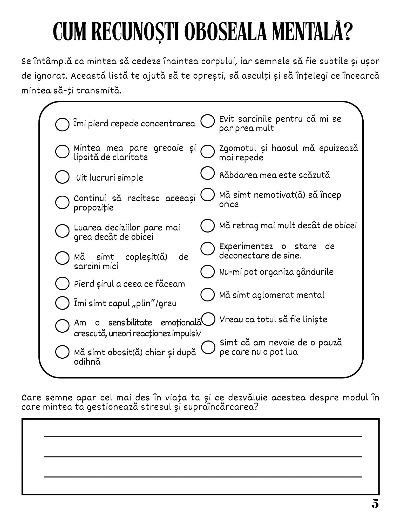 Jurnalul Meu de Lucru - Suprasolicitarea Mentala - Procesul Meu de Reflectie si Constientizare / Ghid Practic / Autocunoastere / Personalitate / Dezvoltare Personala / Reflectie / Echilibru Emotional