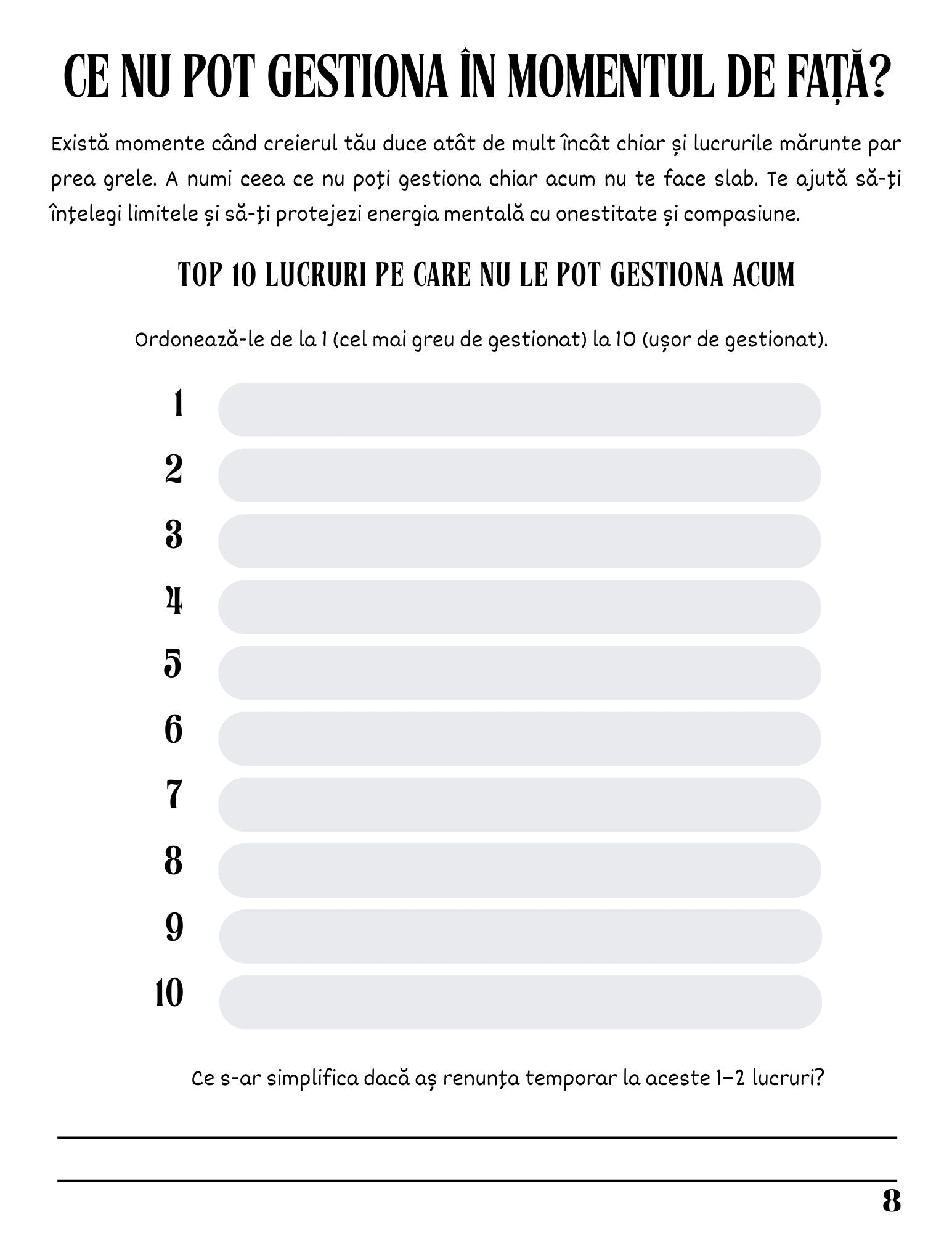 Jurnalul Meu de Lucru - Suprasolicitarea Mentala - Procesul Meu de Reflectie si Constientizare / Ghid Practic / Autocunoastere / Personalitate / Dezvoltare Personala / Reflectie / Echilibru Emotional