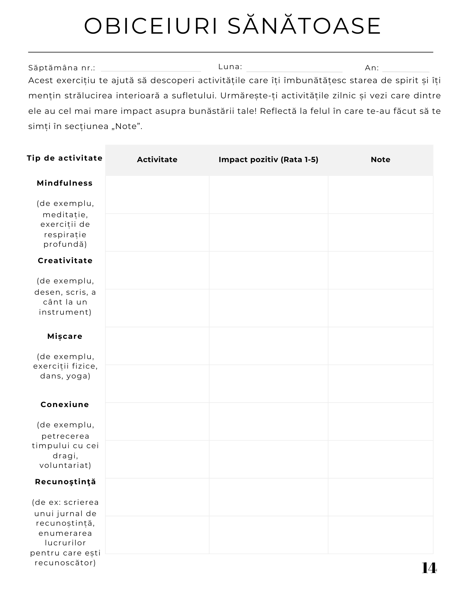 Jurnalul Mintii Pozitive - Transforma-ti Viata prin Reflectie si Motivatie / Ganduri Bune si Obiceiuri Puternice / Recunostinta si Claritate