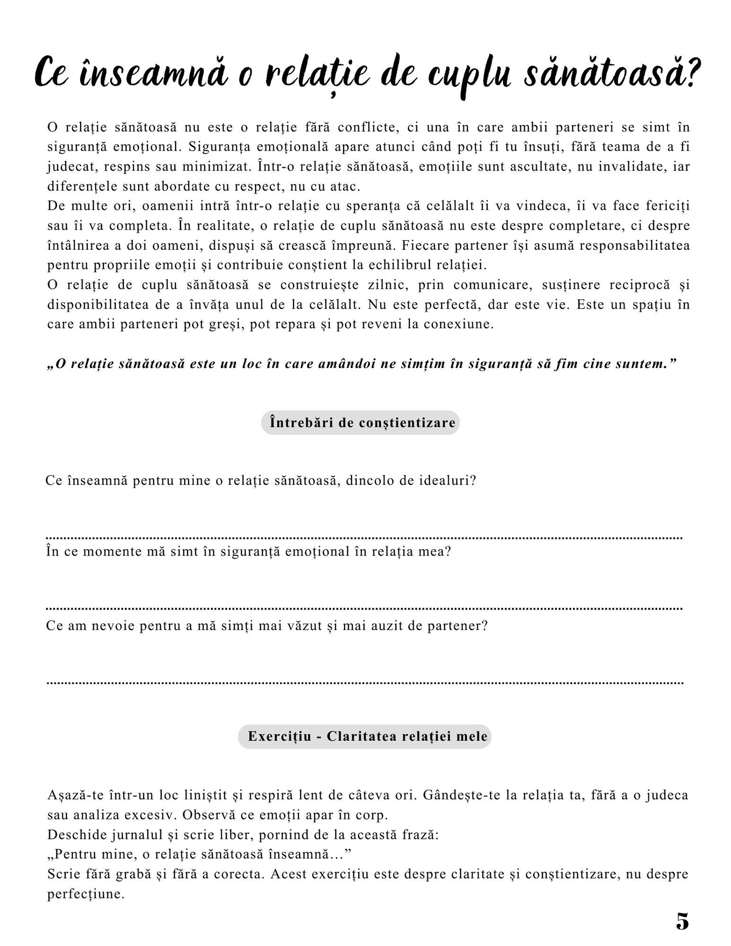 Jurnalul Relatiei de Cuplu - Cum Construim O Relatie Sigura si Sanatoasa / Ghid Practic / Echilibru Emotional / Autocunoastere / Claritate Mentala / Dezvoltare Personala
