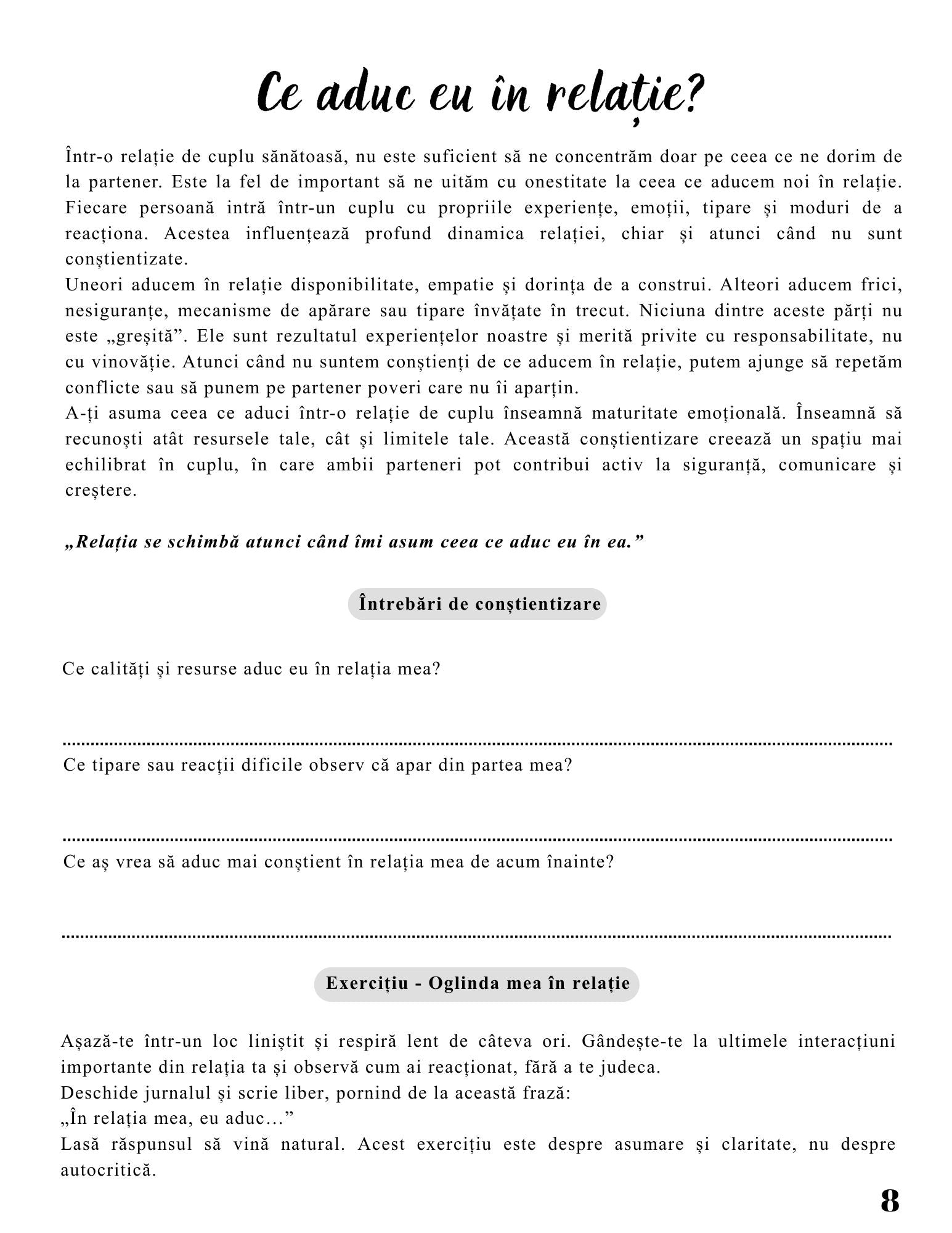 Jurnalul Relatiei de Cuplu - Cum Construim O Relatie Sigura si Sanatoasa / Ghid Practic / Echilibru Emotional / Autocunoastere / Claritate Mentala / Dezvoltare Personala