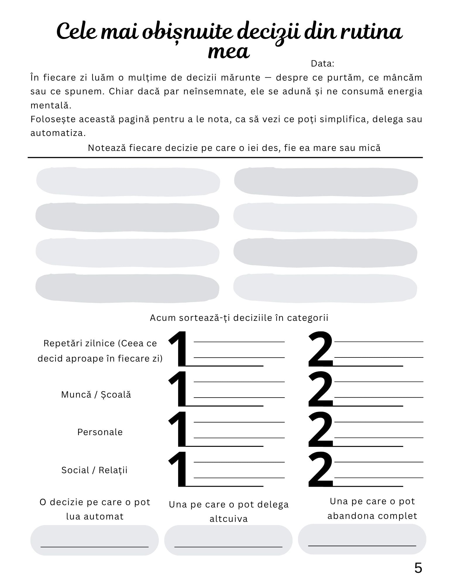 Jurnalul Unei Minti Epuizate De Luarea Constanta A Deciziilor - Calatoria Spre Claritate / Dezvoltare Personala / Autocunoastere / Echilibru Interior / Recunostinta / Mindfulness Si Motivatie