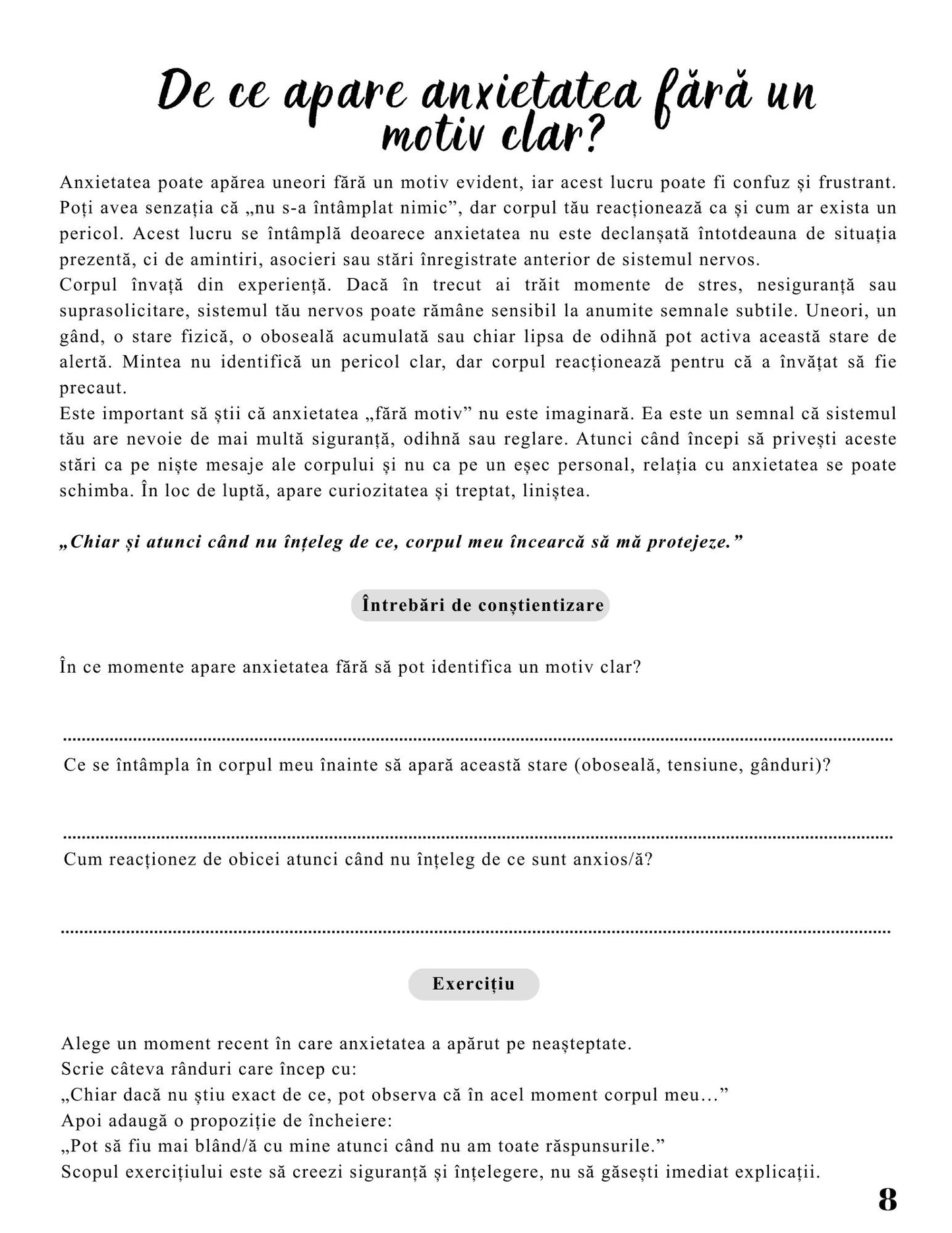 Jurnalul Vindecarii Mele - Anxietatea si Corpul - Cum Imi Regasesc Calmul si Siguranta / Ghid Practic / Echilibru Emotional / Autocunoastere / Claritate Mentala / Dezvoltare Personala