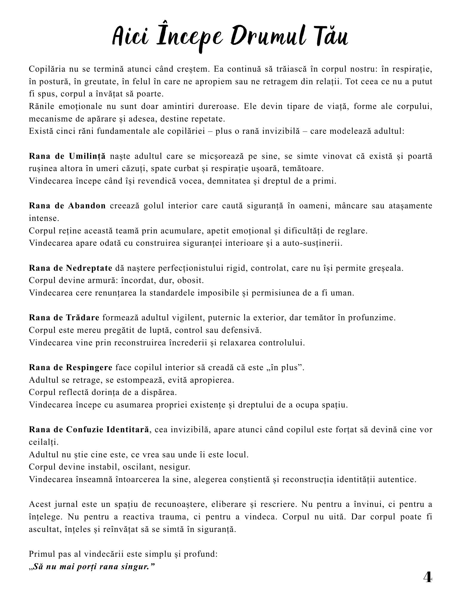 Jurnalul Vindecarii Mele - Cele 6 Rani ale Copilariei si Harta Invizibila a Corpului / Ghid Practic / Echilibru Emotional / Autocunoastere / Claritate Mentala / Dezvoltare Personala