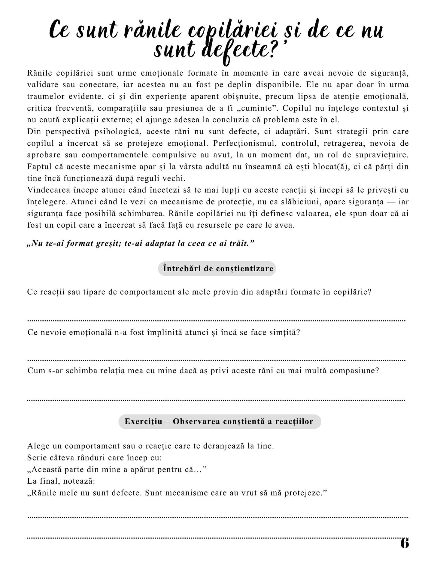 Jurnalul Vindecarii Mele - Cele 6 Rani ale Copilariei si Harta Invizibila a Corpului / Ghid Practic / Echilibru Emotional / Autocunoastere / Claritate Mentala / Dezvoltare Personala