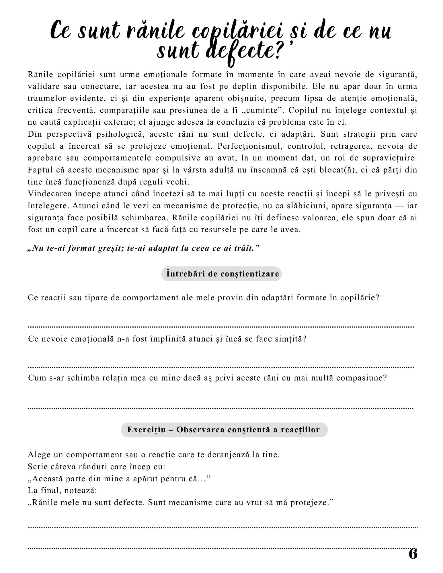 Jurnalul Vindecarii Mele - Cele 6 Rani ale Copilariei si Harta Invizibila a Corpului / Ghid Practic / Echilibru Emotional / Autocunoastere / Claritate Mentala / Dezvoltare Personala