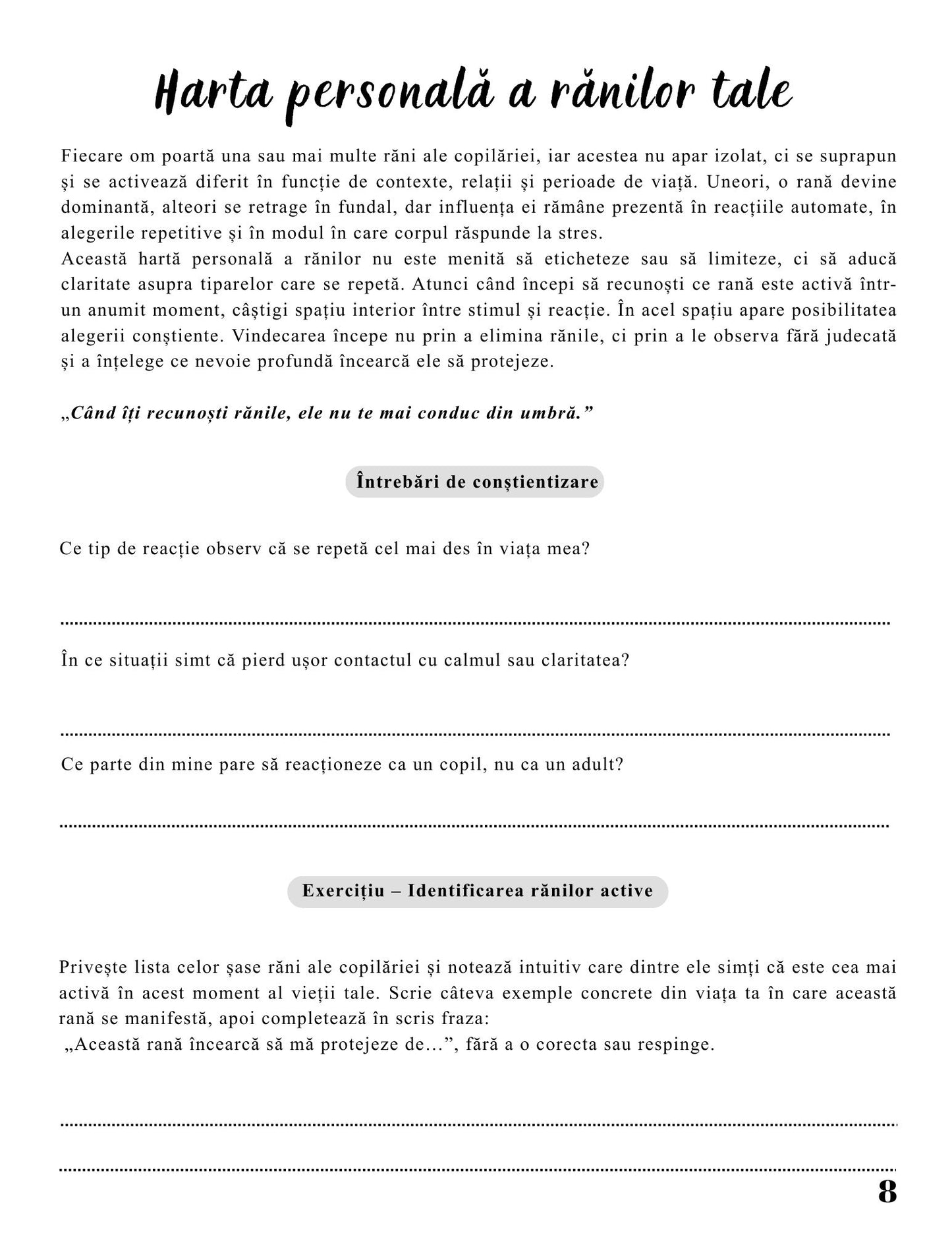 Jurnalul Vindecarii Mele - Cele 6 Rani ale Copilariei si Harta Invizibila a Corpului / Ghid Practic / Echilibru Emotional / Autocunoastere / Claritate Mentala / Dezvoltare Personala