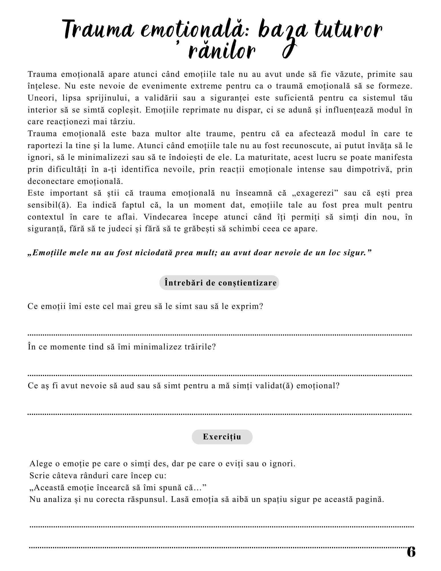 Jurnalul Vindecarii Mele - Cele 6 Traume Care Ne Modeleaza Viata / Ghid Practic / Echilibru Emotional / Autocunoastere / Claritate Mentala / Dezvoltare Personala