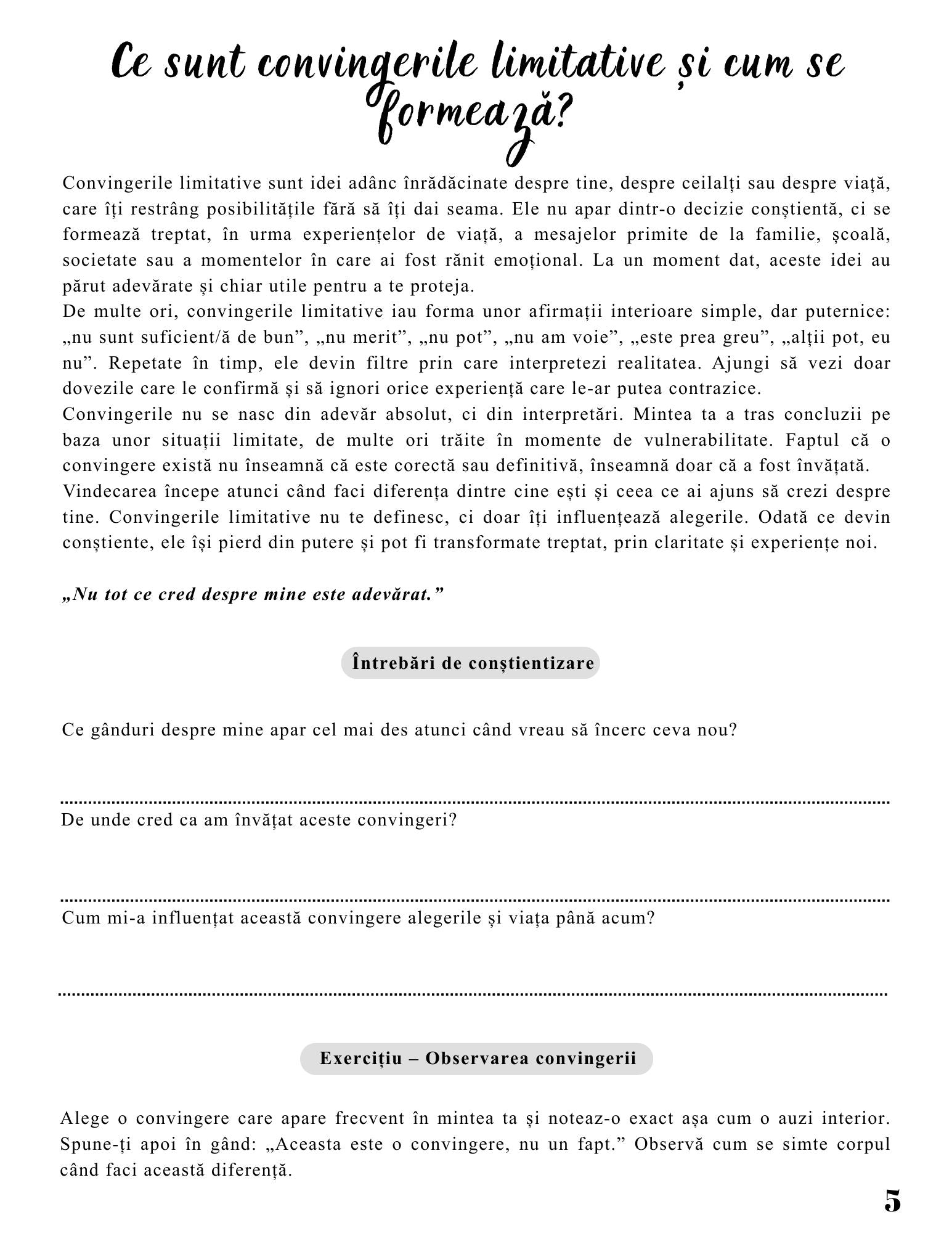 Jurnalul Vindecarii Mele - Convingerile Limitative - Schimba Gandurile Care Iti Blocheaza Viata / Ghid Practic / Echilibru Emotional / Autocunoastere / Claritate Mentala / Dezvoltare Personala 