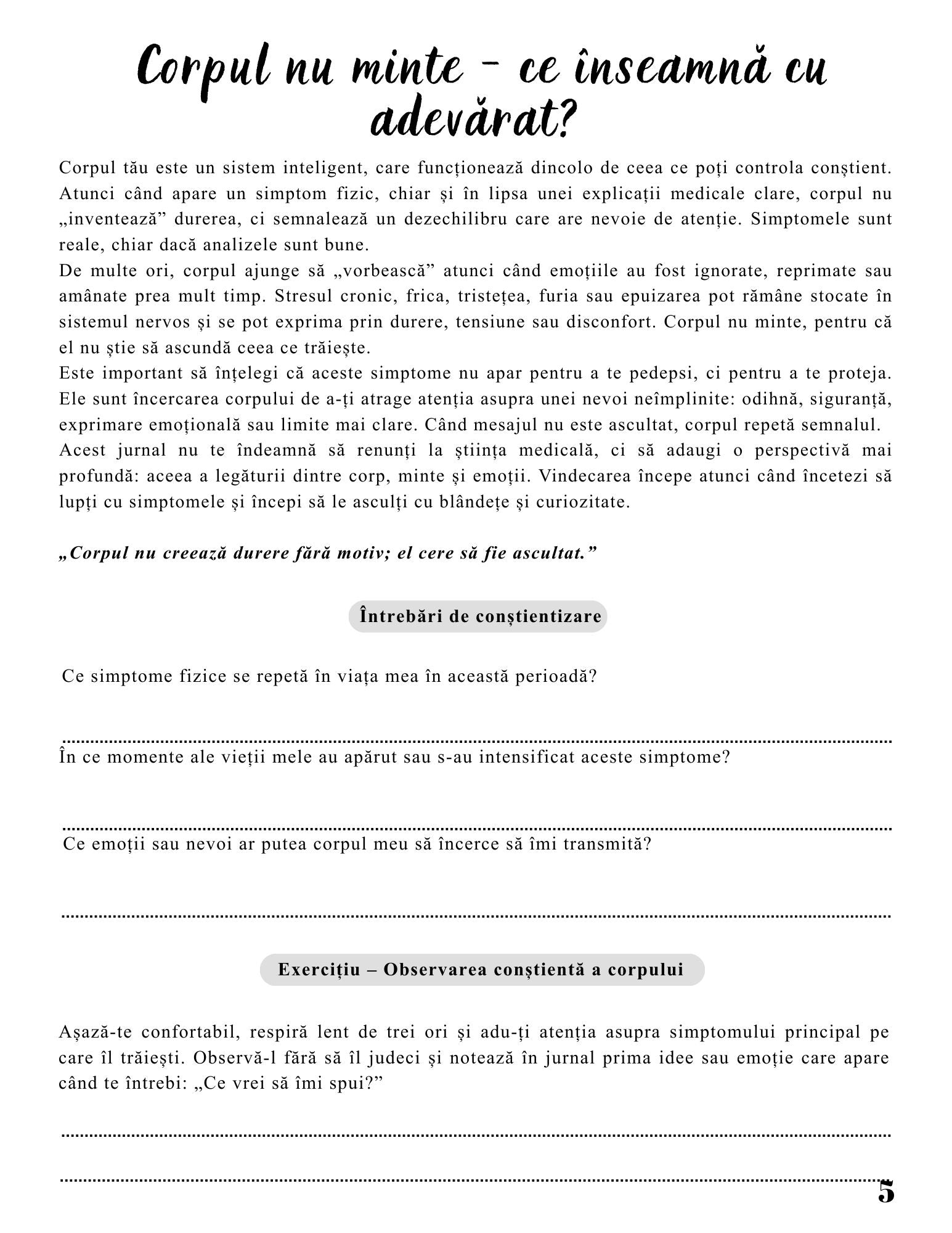 Jurnalul Vindecarii Mele - Corpul Nu Minte - Simtomele Fizice Pot Fi Intelese Si Vindecate / Ghid Practic / Echilibru Emotional / Autocunoastere / Claritate Mentala / Dezvoltare Personala / Carte Digitala / Ebook
