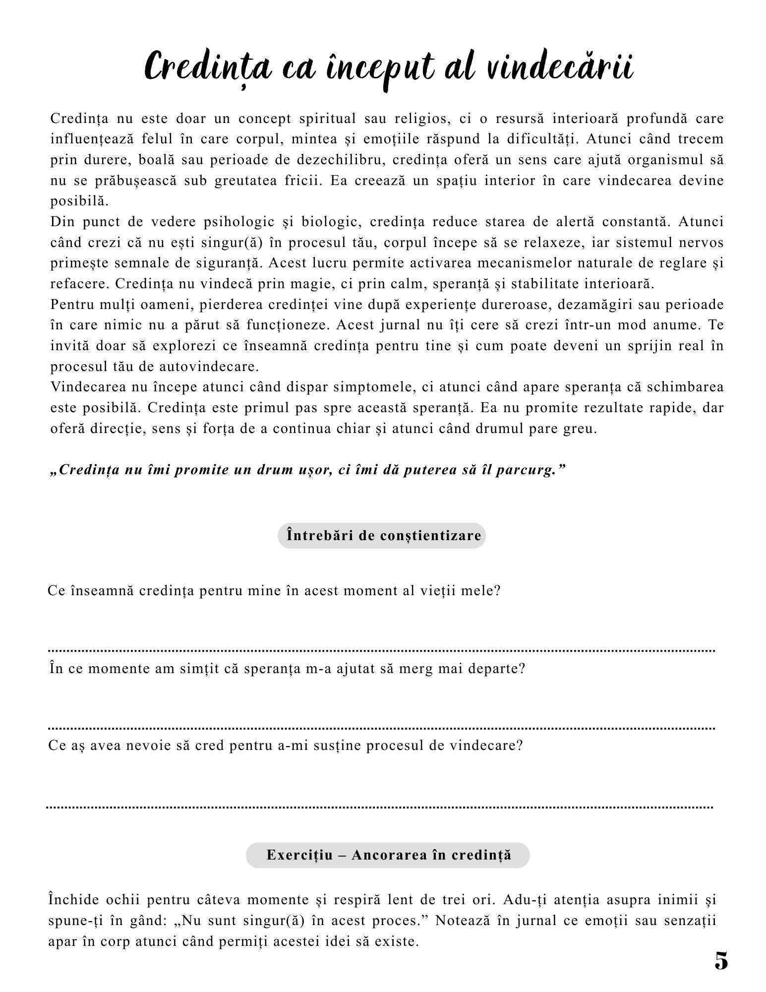 Jurnalul Vindecarii Mele - Credinta - Cea Mai Puternica Arma In Procesul Meu De Vindecare / Ghid Practic / Echilibru Emotional / Autocunoastere / Claritate Mentala / Dezvoltare Personala