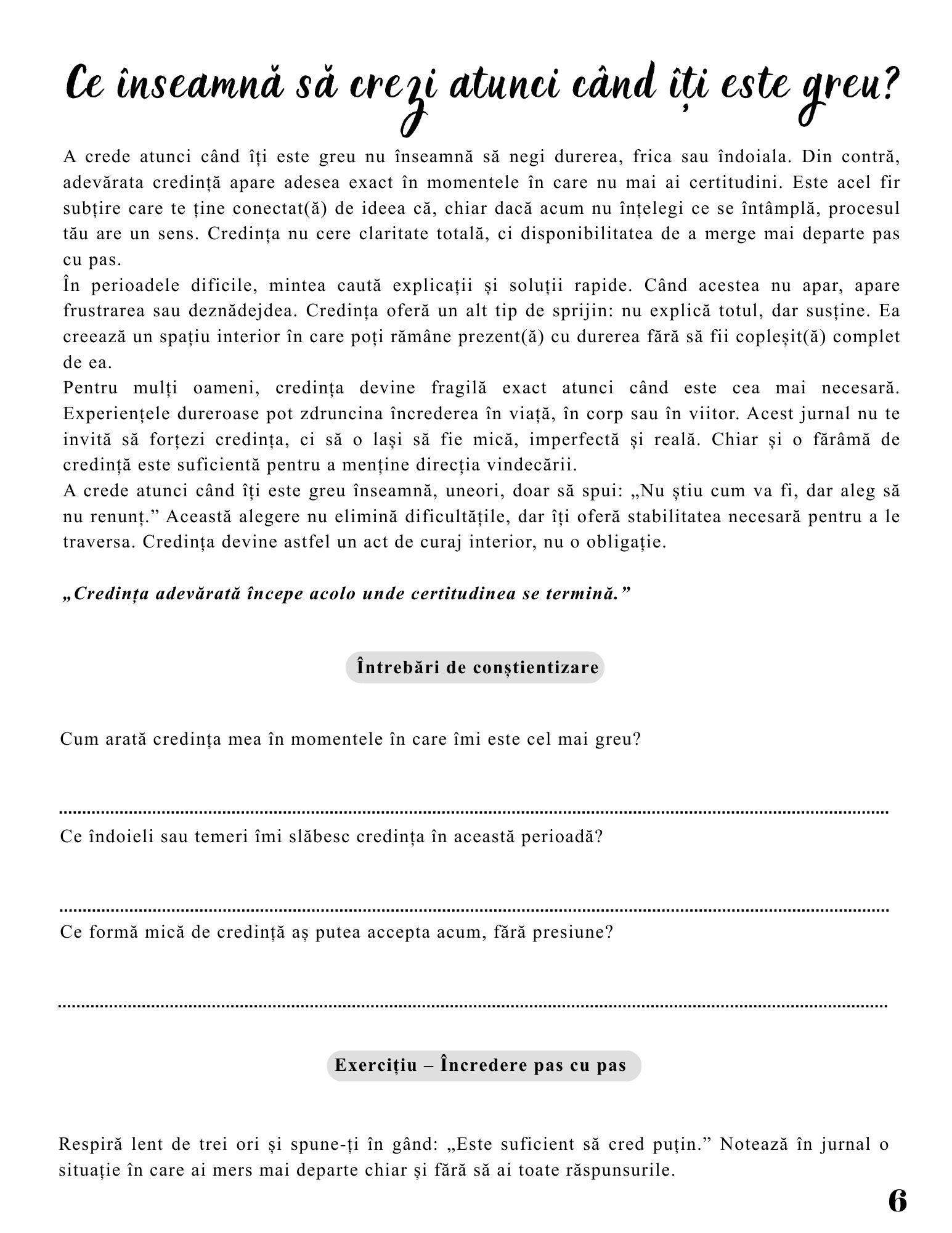 Jurnalul Vindecarii Mele - Credinta - Cea Mai Puternica Arma In Procesul Meu De Vindecare / Ghid Practic / Echilibru Emotional / Autocunoastere / Claritate Mentala / Dezvoltare Personala