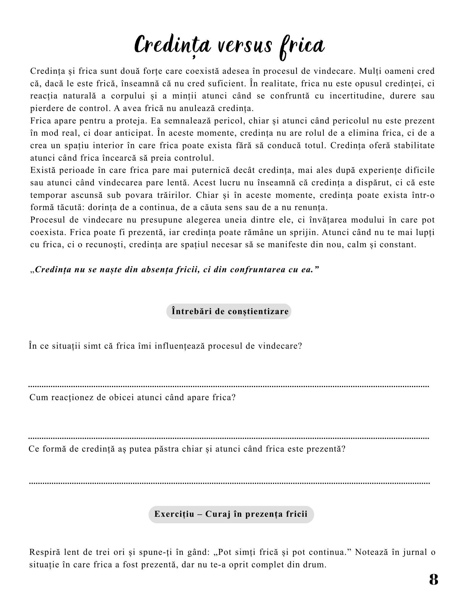 Jurnalul Vindecarii Mele - Credinta - Cea Mai Puternica Arma In Procesul Meu De Vindecare / Ghid Practic / Echilibru Emotional / Autocunoastere / Claritate Mentala / Dezvoltare Personala