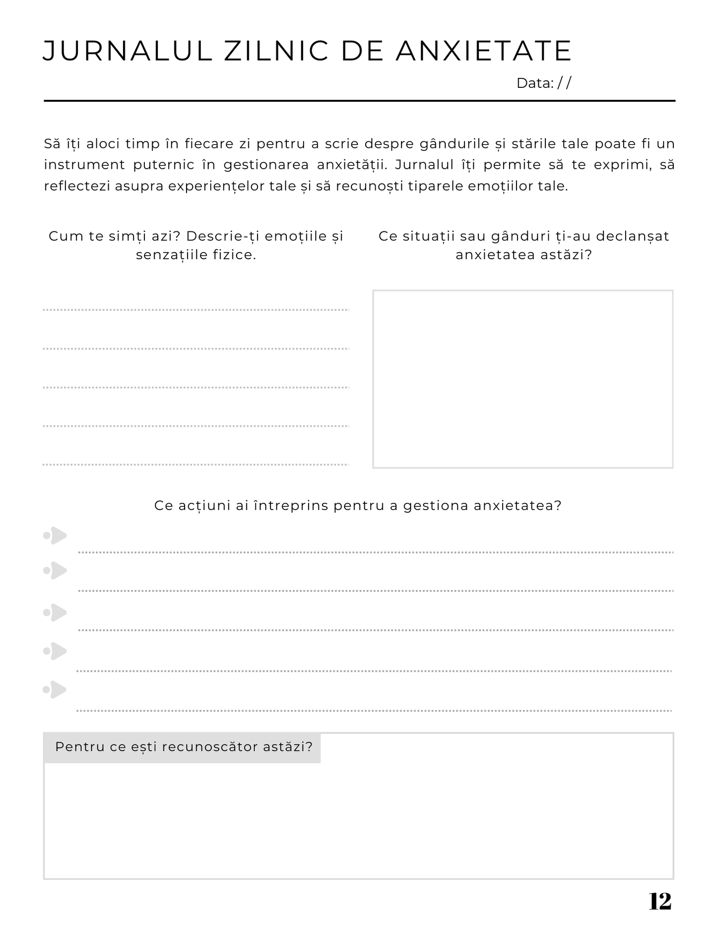Jurnalul de Lucru pentru Depasirea Anxietatii - Drumul spre Vindecare / Un Parcurs de Autovindecare