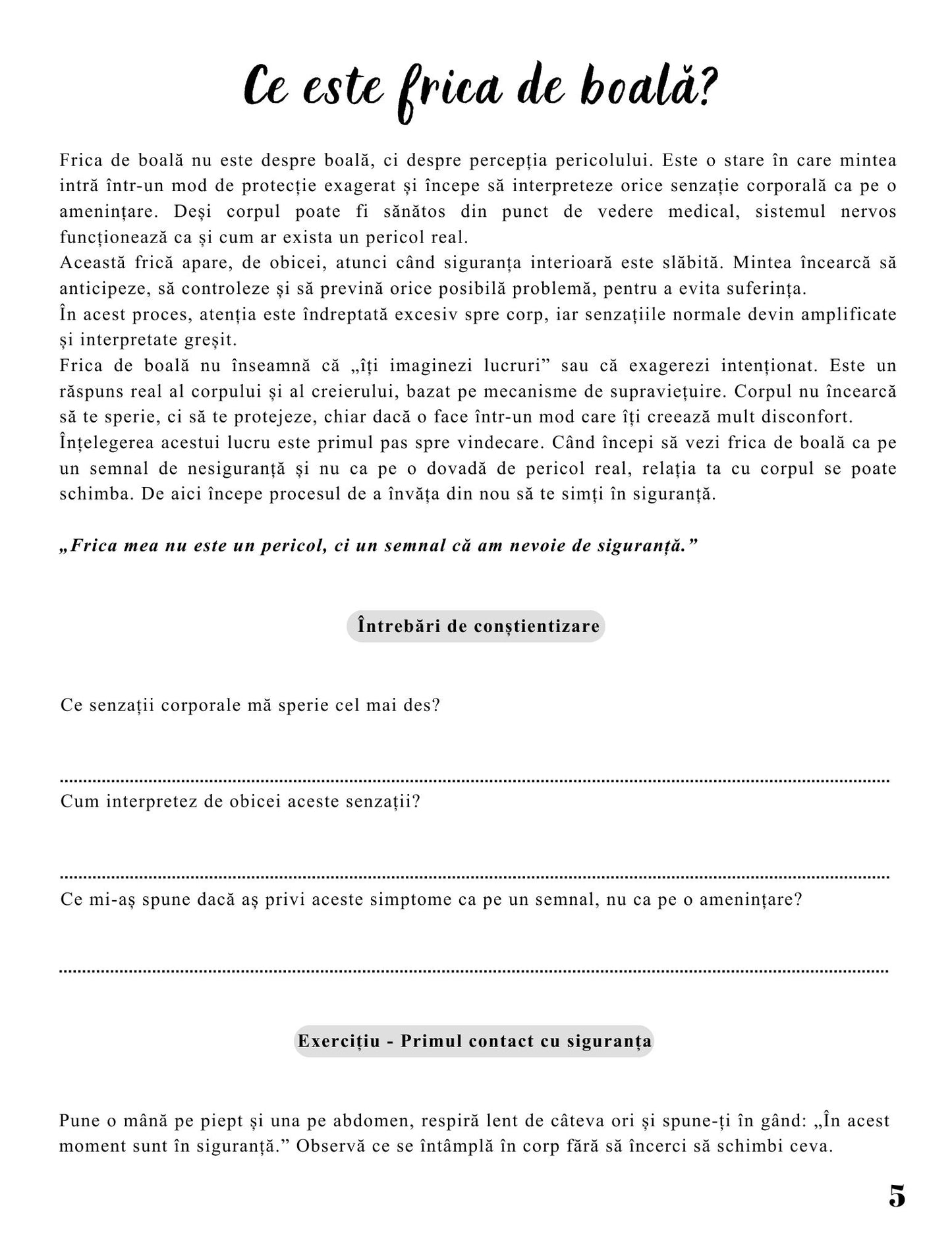 Jurnalul Vindecării Mele PDF – Frica de Boală – Când Frica Creează Pericol, Învăț să Mă Simt în Siguranță