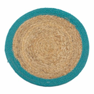 Servet Natural din Iuta si Bumbac - Bordura Turcoaz 30 cm