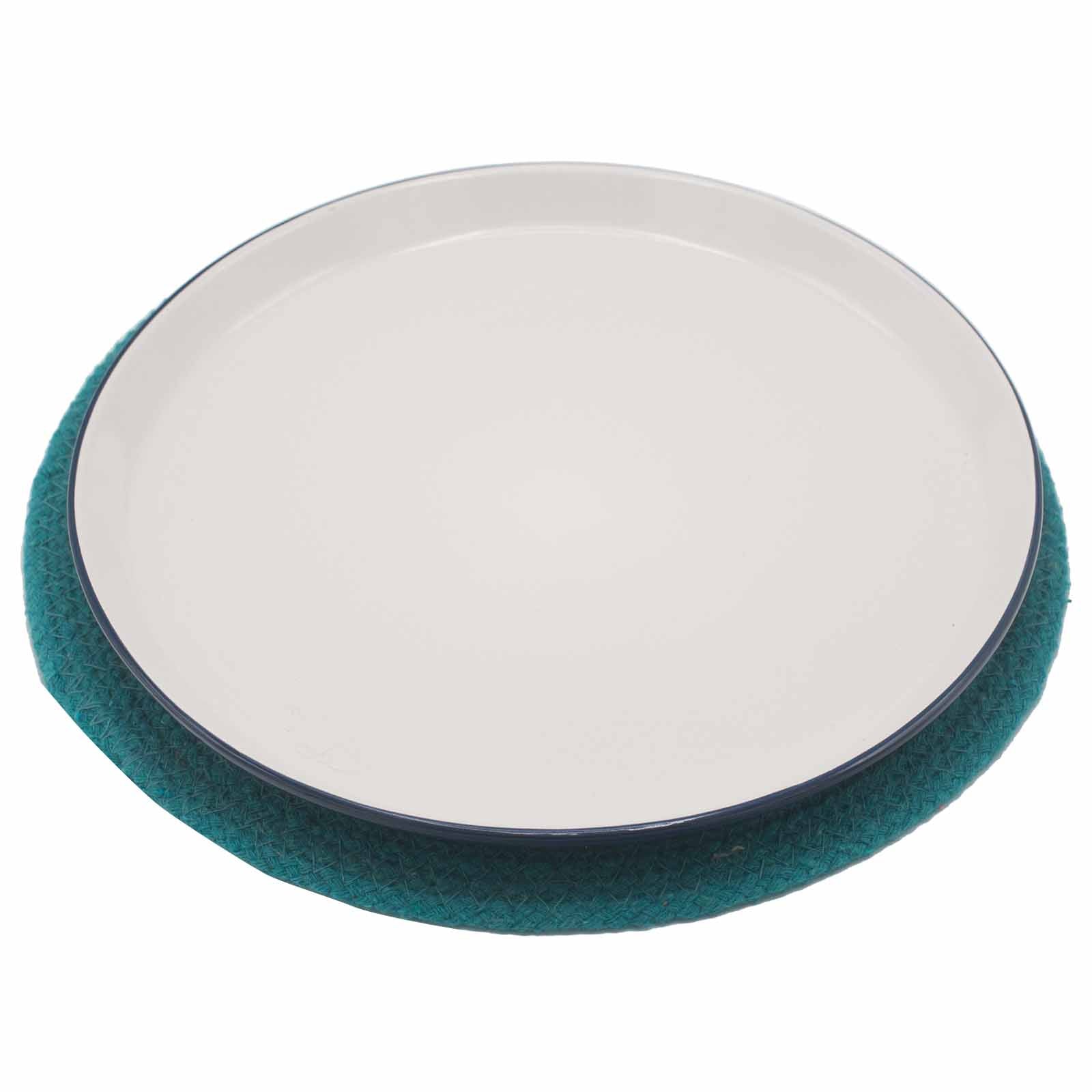 Servet Natural din Iuta si Bumbac - Bordura Turcoaz 30 cm