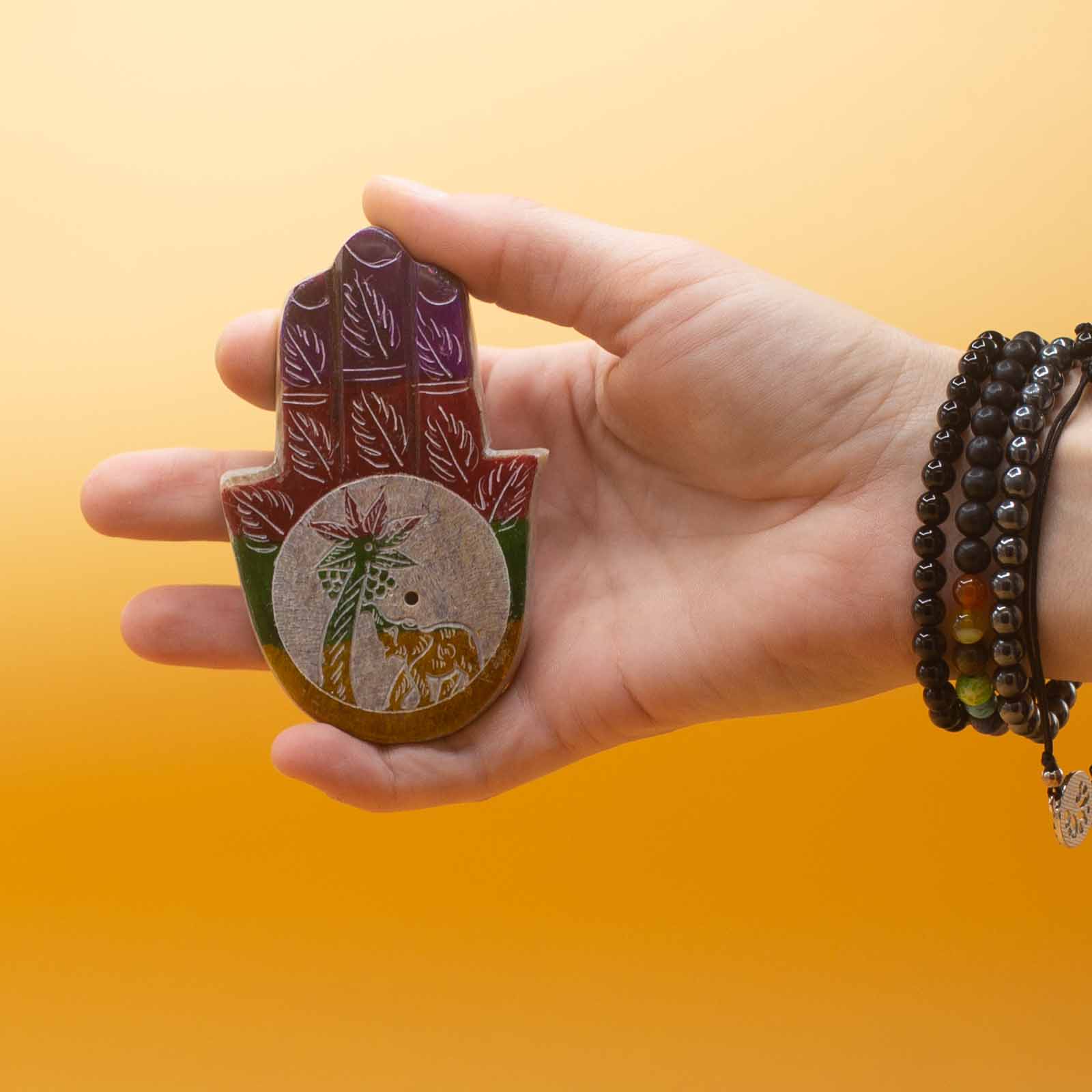 Suport pentru Tamaie din Piatra de Sapun Hamsa - Elefant si Palmier
