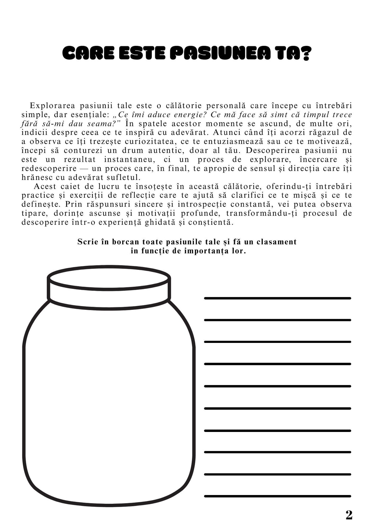 Interior Caiet de Lucru PDF Explorează-ți Pasiunea – exerciții și întrebări pentru descoperirea pasiunilor și direcției personale, cotomag.ro