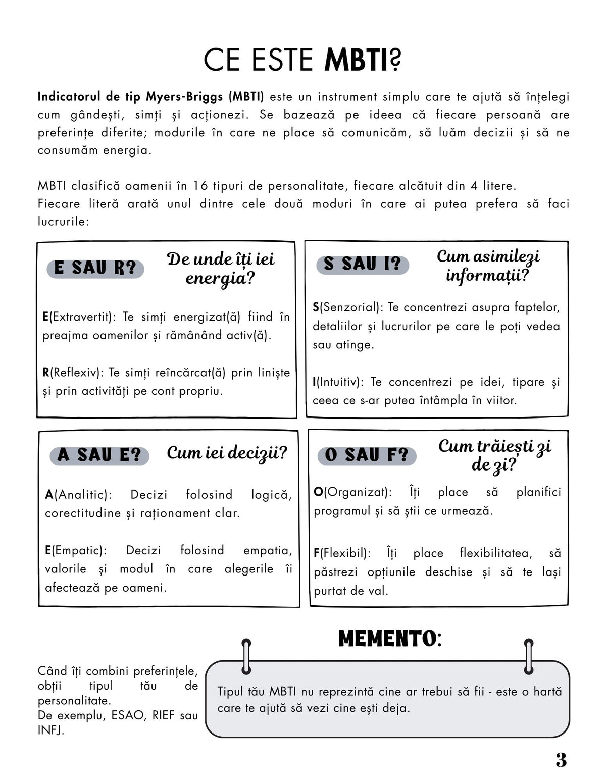 Interior Caiet de Exerciții MBTI PDF – exerciții și întrebări pentru identificarea tipului de personalitate și autocunoaștere, cotomag.ro
