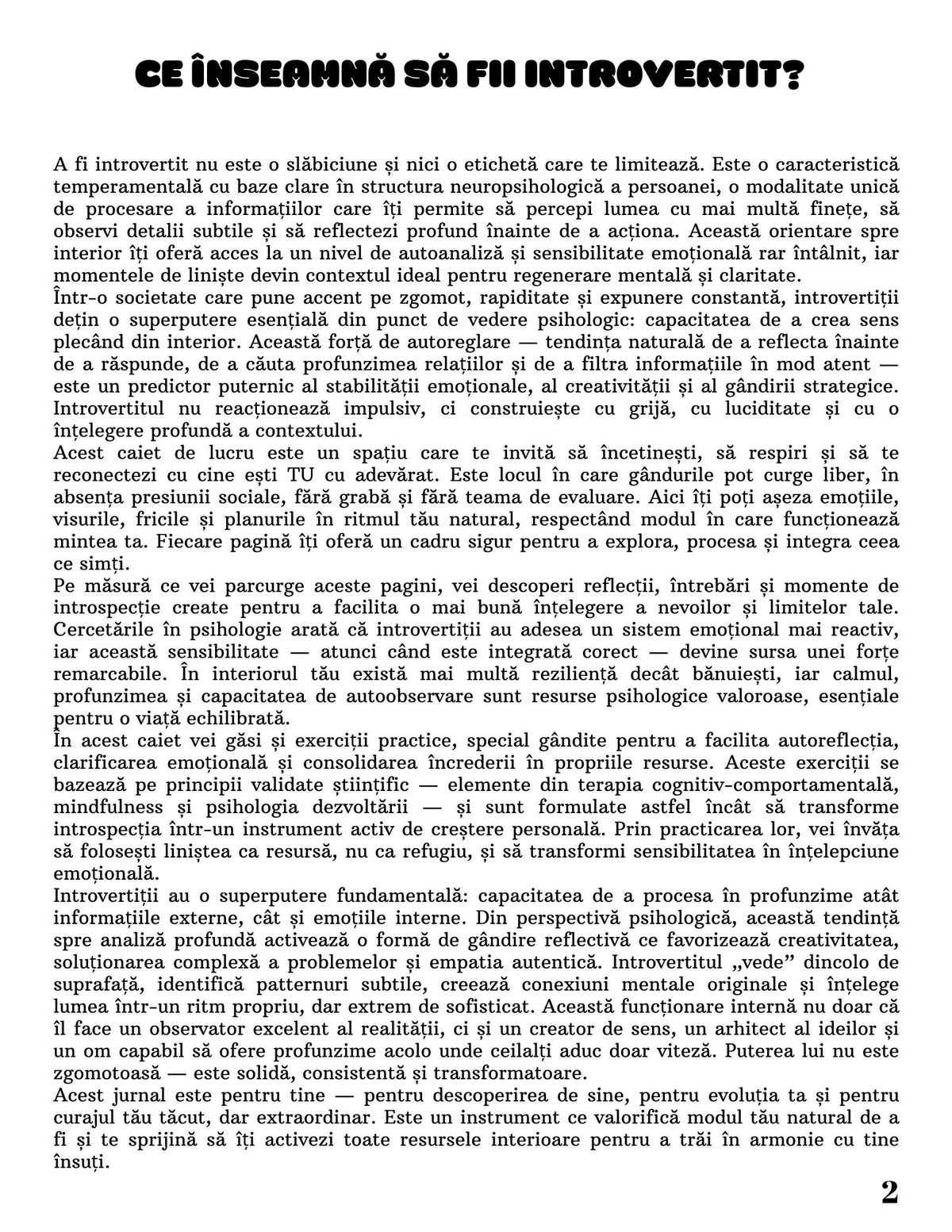 Interior Caiet de Lucru PDF Superputerea unui Introvertit – exerciții și întrebări pentru autocunoaștere și gestionarea energiei, cotomag.ro