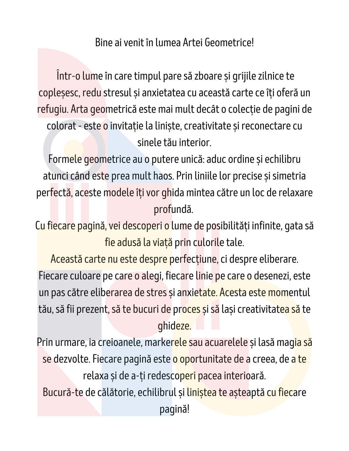 Interior Carte de Colorat pentru Adulți Arta Geometrică PDF, cu model geometric simetric pentru relaxare, Cotomag
