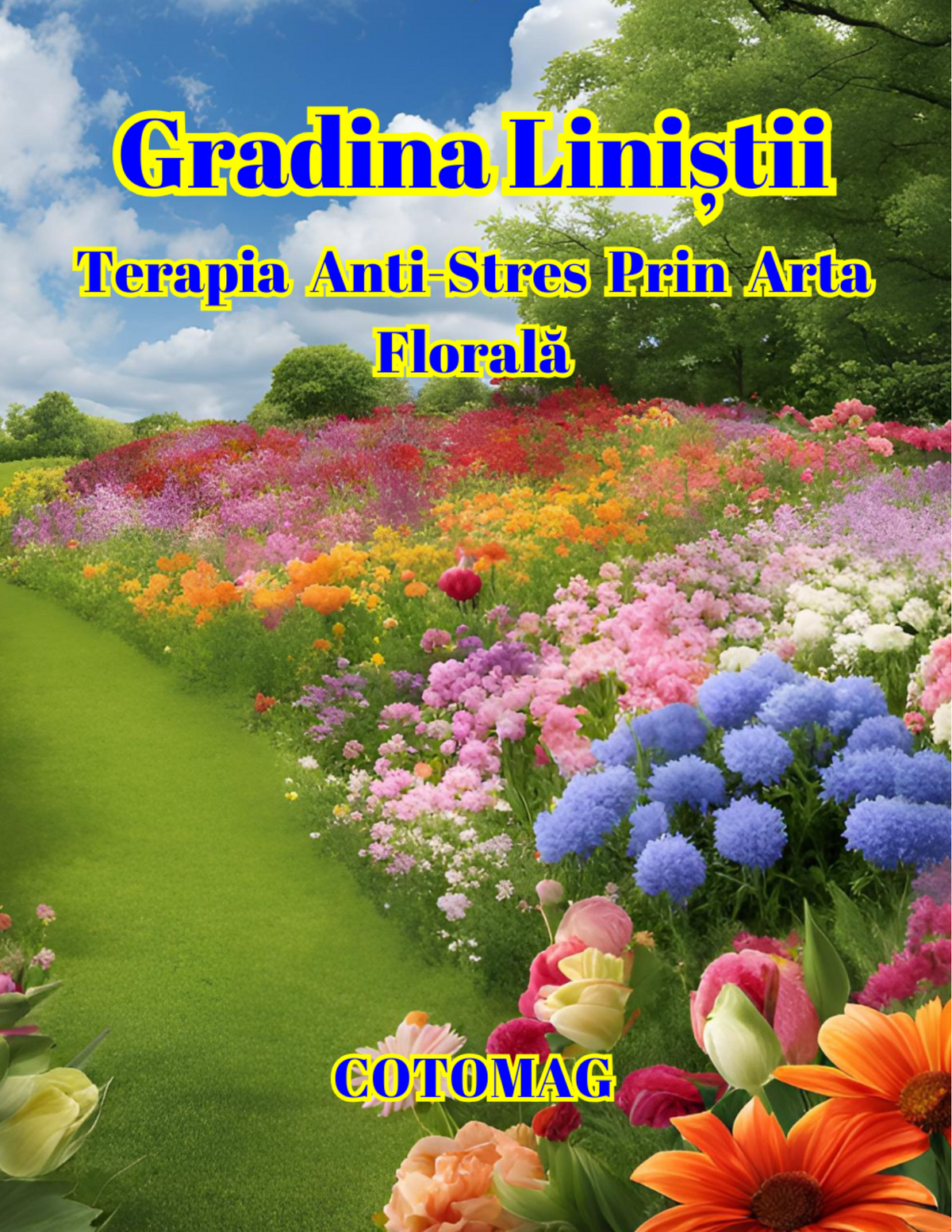 Copertă Carte de Colorat pentru Adulți Grădina Liniștii PDF, cu ilustrații florale antistres, Cotomag