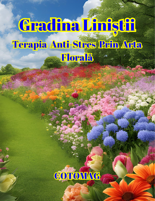 Copertă Carte de Colorat pentru Adulți Grădina Liniștii PDF, cu ilustrații florale antistres, Cotomag