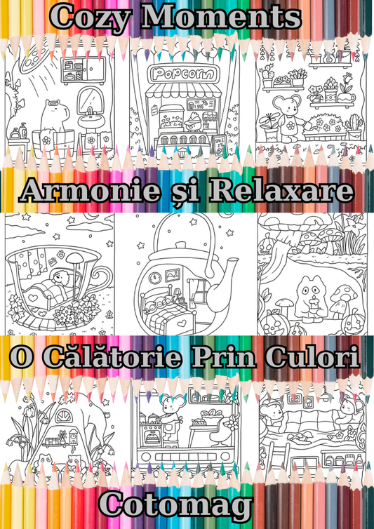 Copertă Carte de Colorat Cozy Moments pentru Copii și Adulți – Armonie și Relaxare, Cotomag