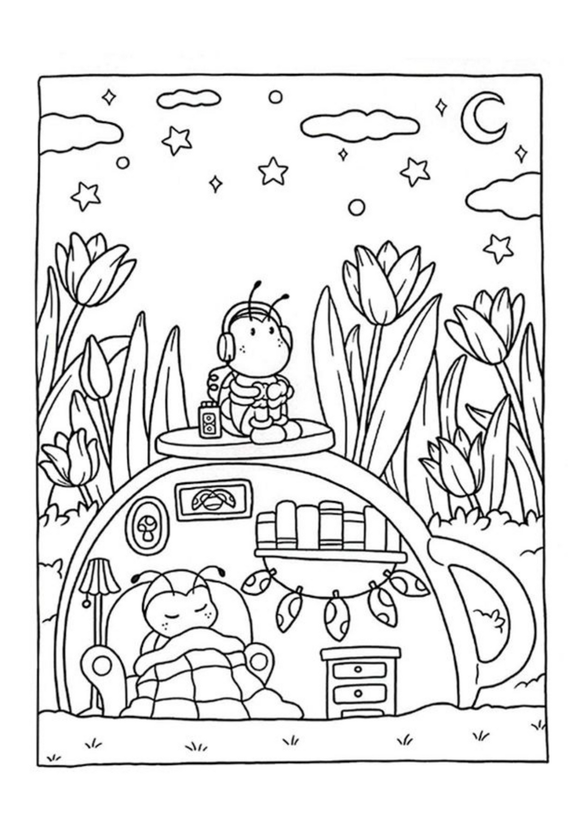 Interior Carte de Colorat Cozy Moments PDF cu ilustrație cozy imprimabilă pentru relaxare, Cotomag