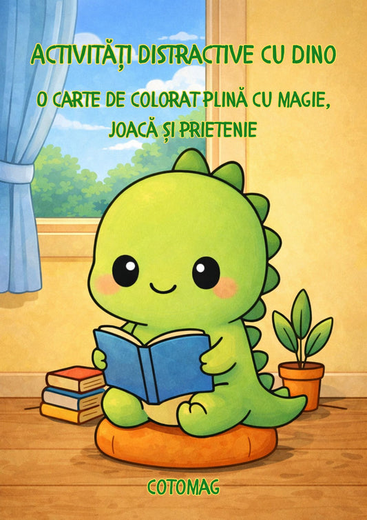 Copertă Activități Distractive cu Dino PDF, carte de colorat cu dinozauri pentru copii, Cotomag