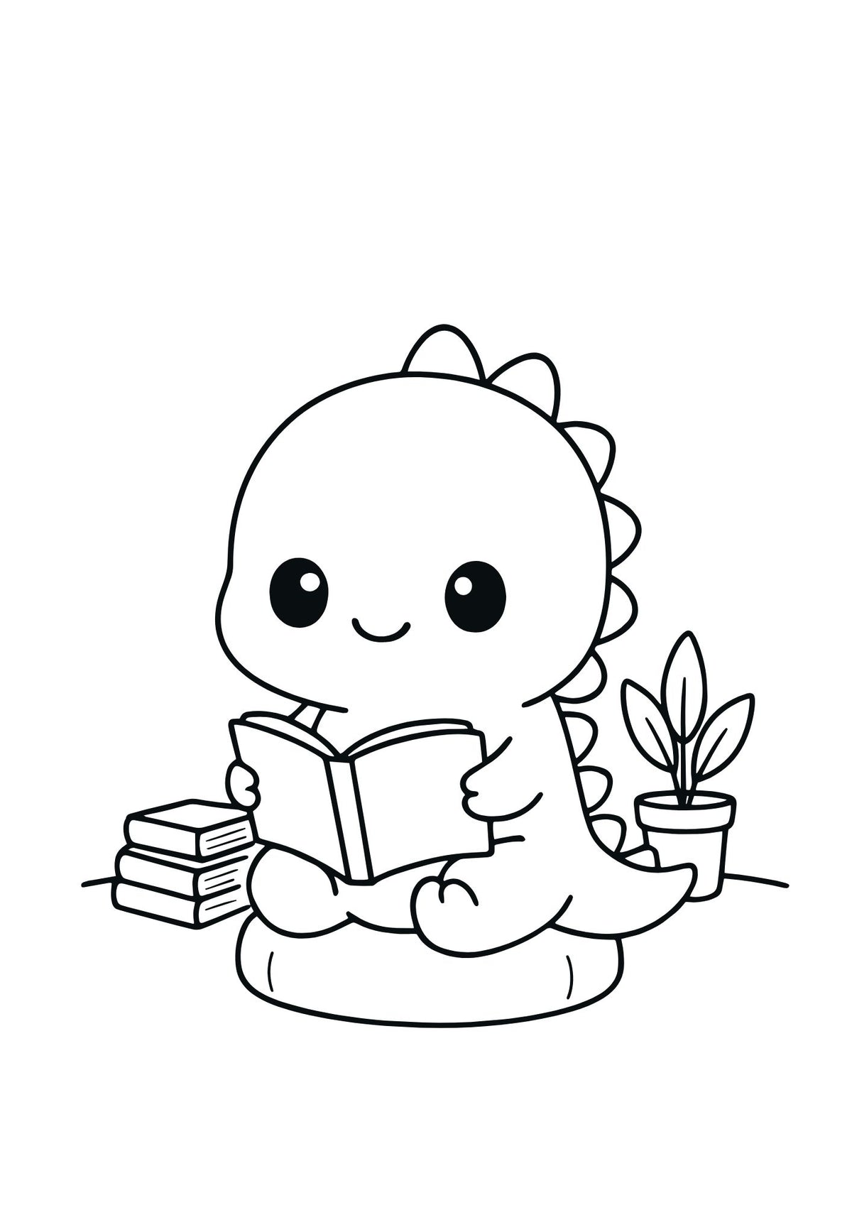 Interior carte de colorat cu dinozauri PDF pentru copii, cu ilustrație imprimabilă de dinozaur prietenos, Cotomag