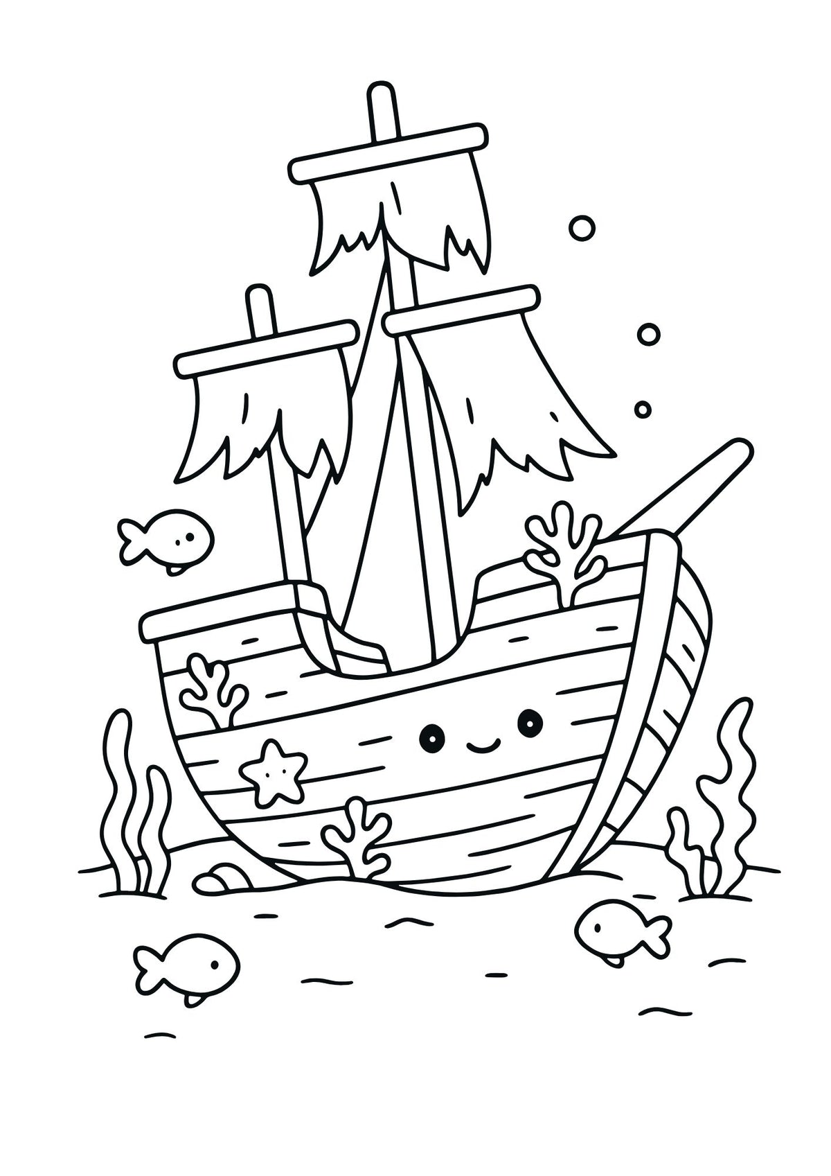 Interior carte de colorat cu sirene PDF pentru copii, cu ilustrație imprimabilă despre personaje marine și aventură subacvatică, Cotomag