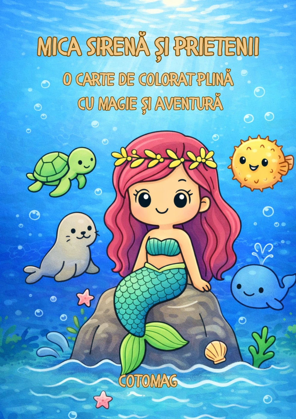 Copertă Mica Sirenă și Prietenii PDF, carte de colorat cu sirene și aventuri subacvatice pentru copii, Cotomag