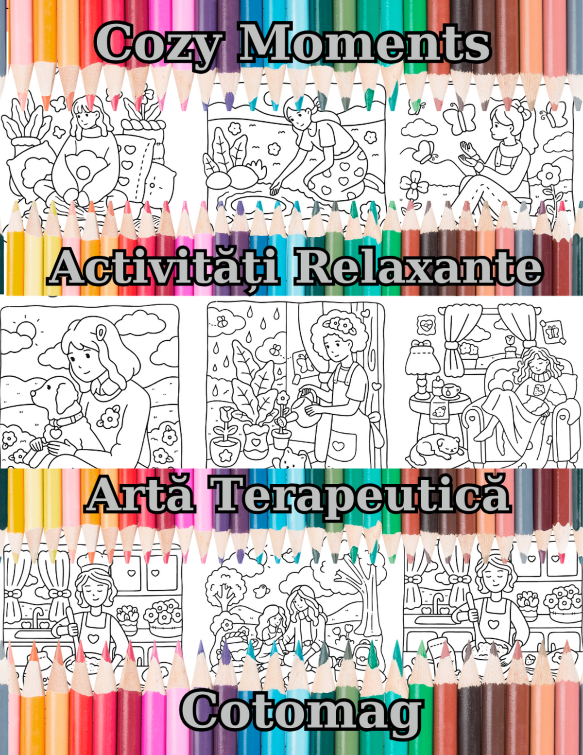 Cozy Moments – Activități Relaxante: Artă Terapeutică PDF, carte de colorat pentru copii și adulți cu 40 de ilustrații – Cotomag