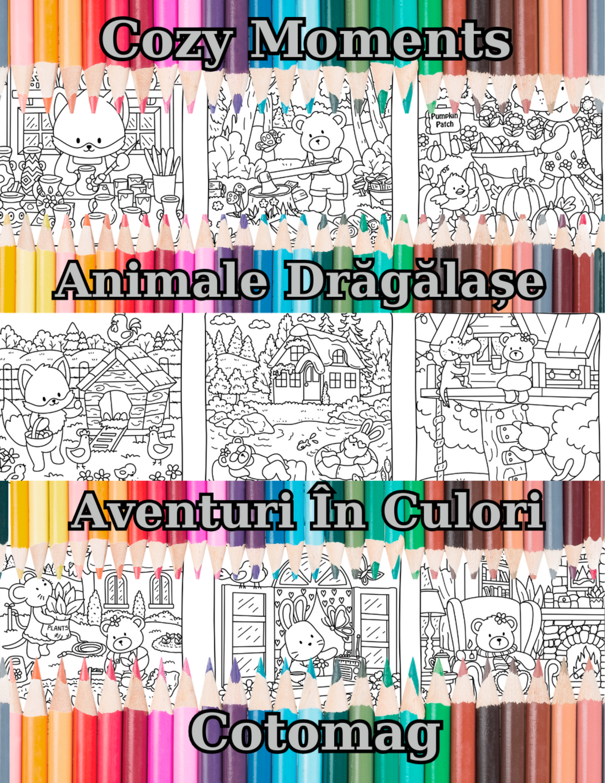 Cozy Moments – Animale Drăgălașe PDF, carte de colorat pentru copii și adulți cu 40 de ilustrații cozy – Cotomag