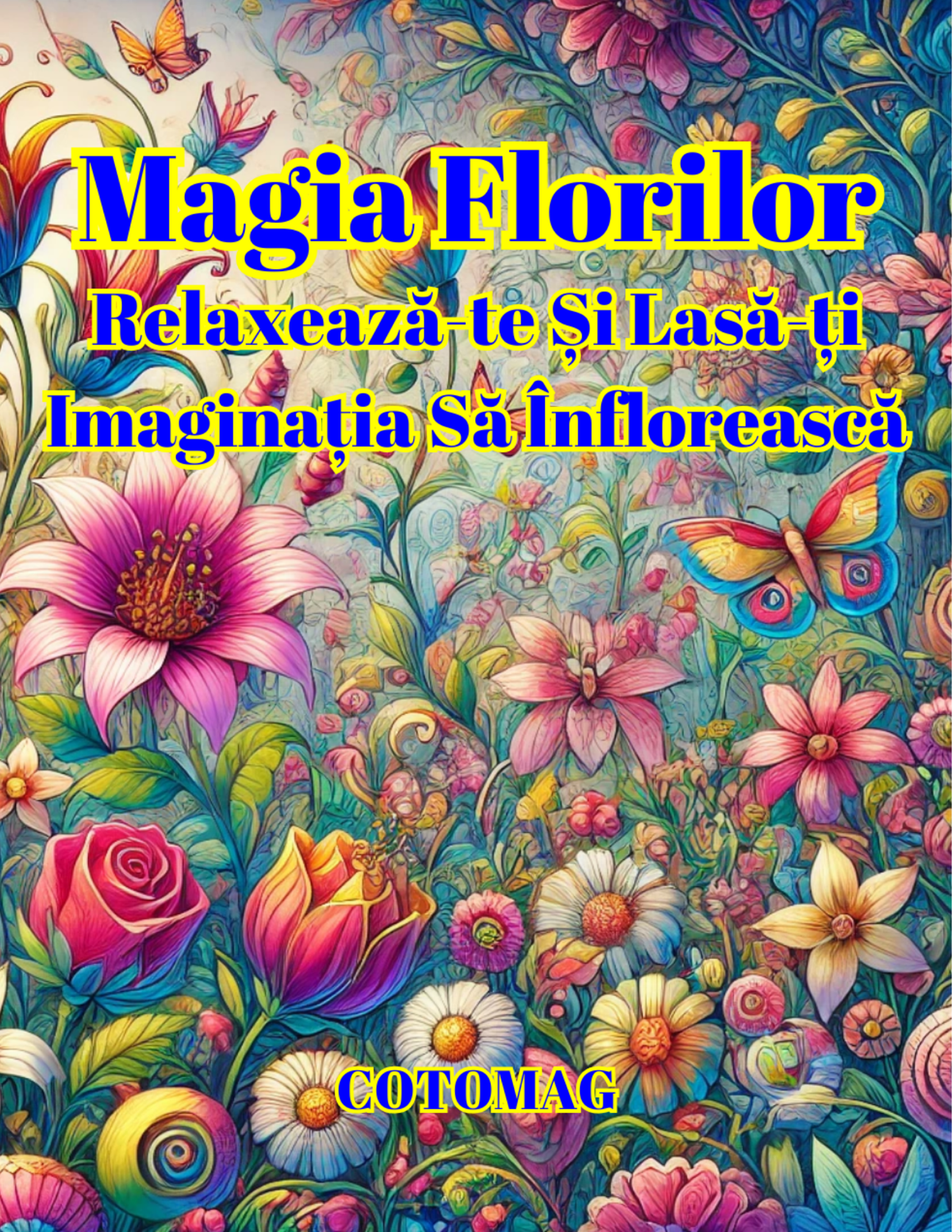 Magia Florilor PDF, carte de colorat anti-stres pentru adulți, cu 47 de ilustrații florale imprimabile pentru relaxare și creativitate – Cotomag