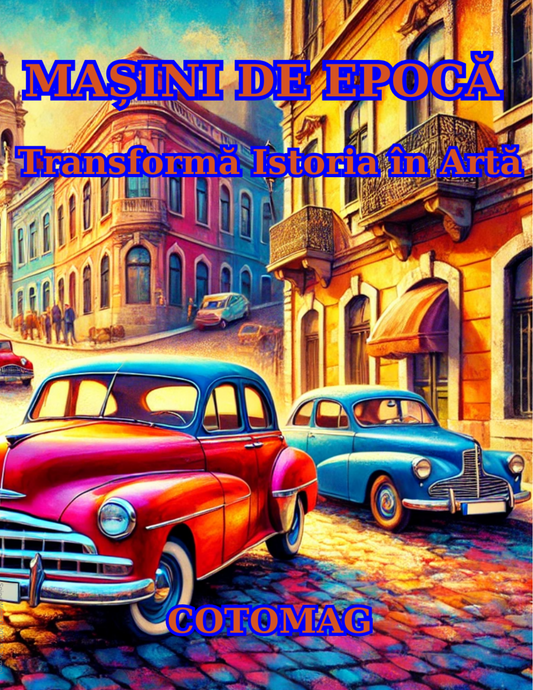 Mașini de Epocă PDF, carte de colorat pentru adulți cu 47 de ilustrații imprimabile inspirate din automobile clasice – Cotomag