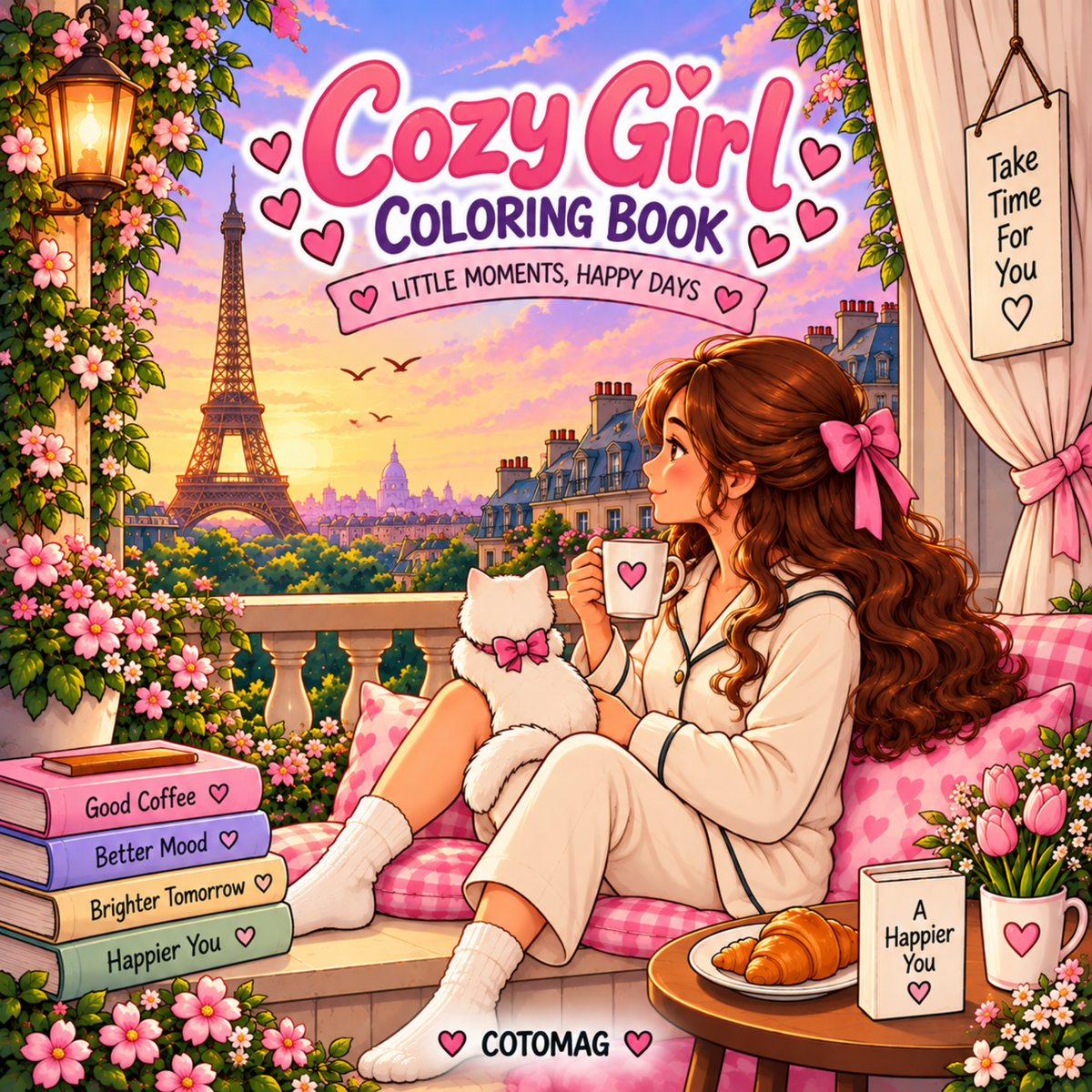 Cozy Girl – Little Moments, Happy Days PDF, carte de colorat imprimabilă Cotomag cu 80 de pagini și 37 de ilustrații
