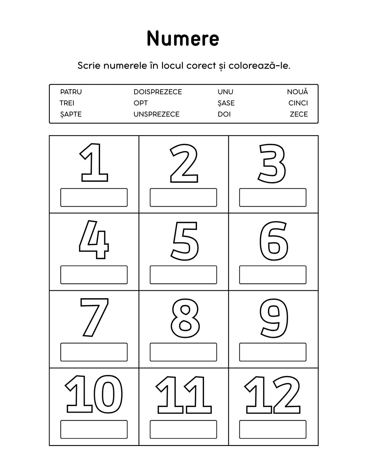 Interior fișe de lucru Numere PDF pentru copii de 3–6 ani, cu exerciții imprimabile de trasare și scriere, Cotomag