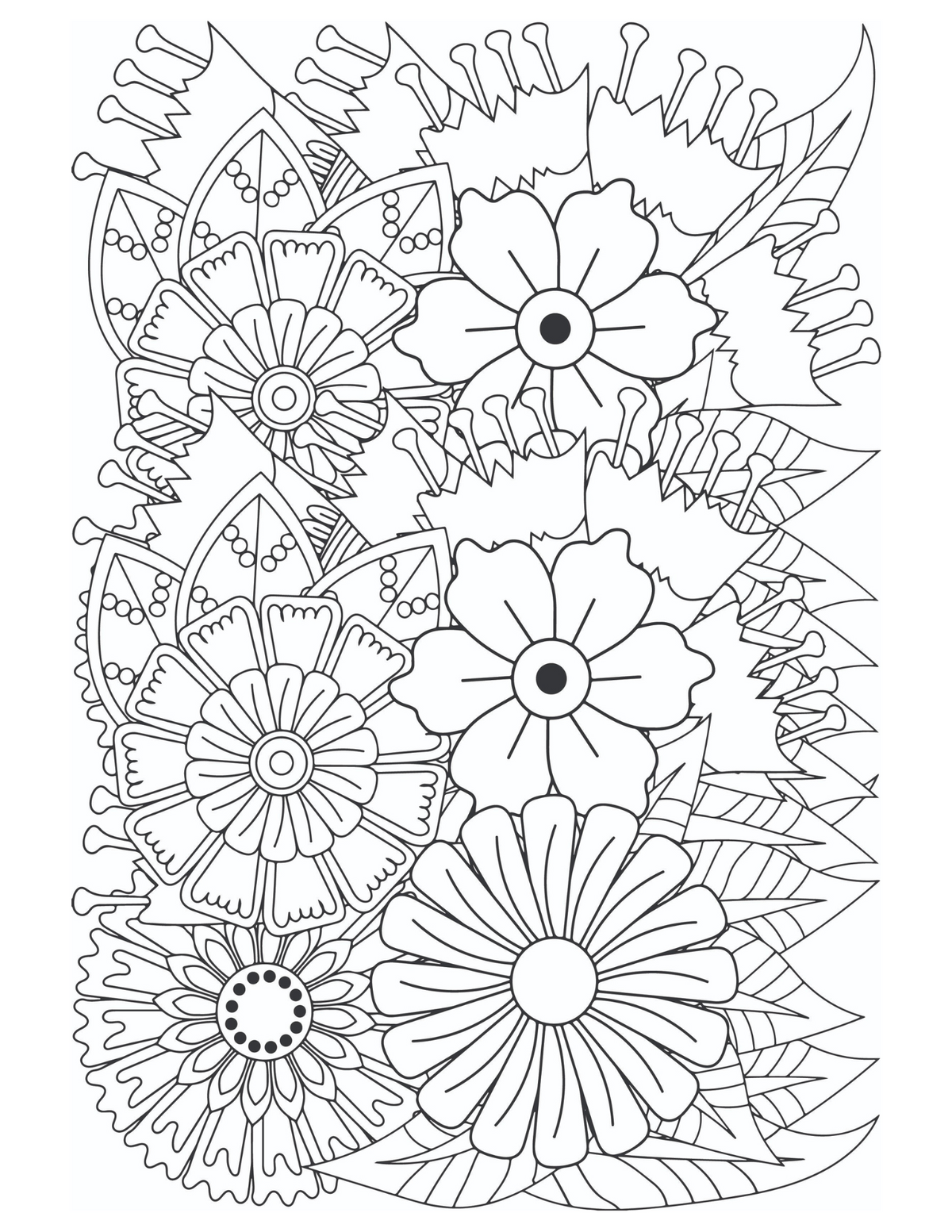 Model floral cu petale ascuțite din Cartea de Colorat Grădina Liniștii PDF, Cotomag