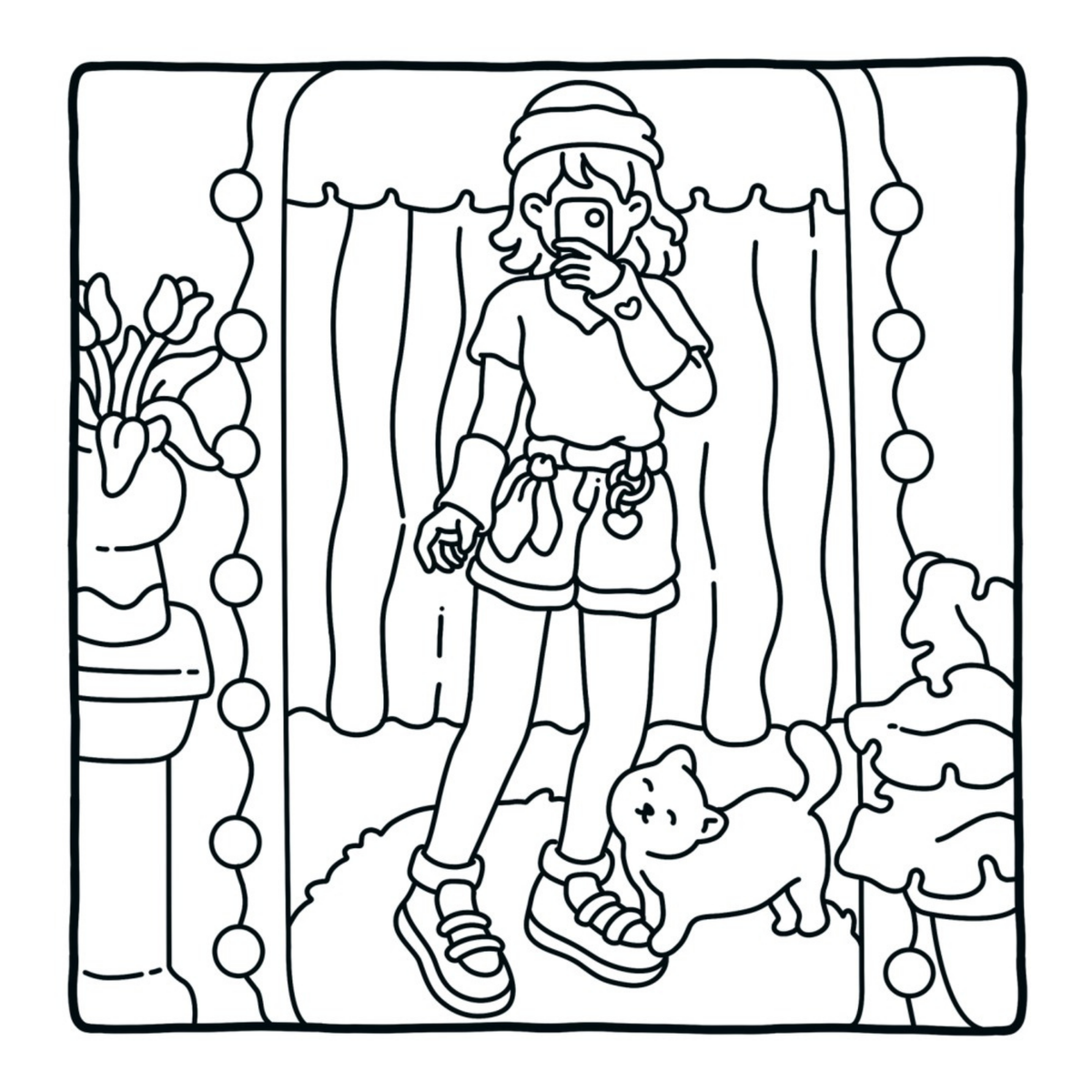 Interiorul cărții Cozy Girl PDF, cu ilustrații imprimabile în stil cozy pentru momente de relaxare și creativitate – Cotomag