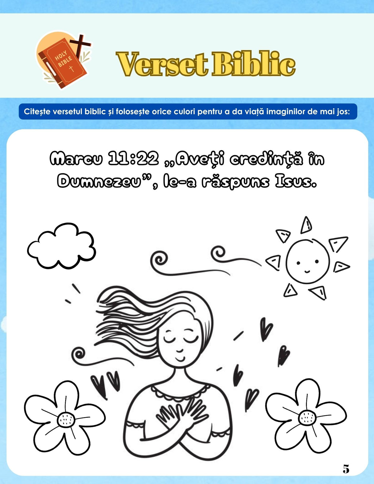 Interior caiet de lucru PDF pentru micii credincioși, cu exerciții despre valori spirituale, reflecție și pagini de colorat imprimabile – Cotomag