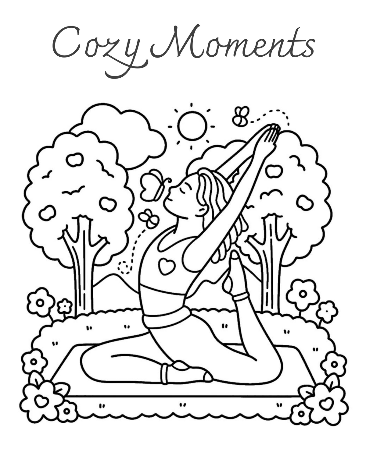 Interiorul cărții Cozy Moments – Activități Relaxante: Artă Terapeutică PDF, cu ilustrații cozy imprimabile pentru colorat – Cotomag