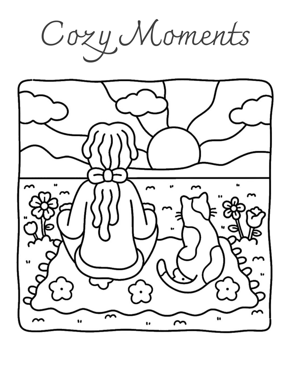 Interiorul cărții Cozy Moments – Activități Relaxante: Artă Terapeutică PDF, cu ilustrații cozy imprimabile pentru colorat – Cotomag
