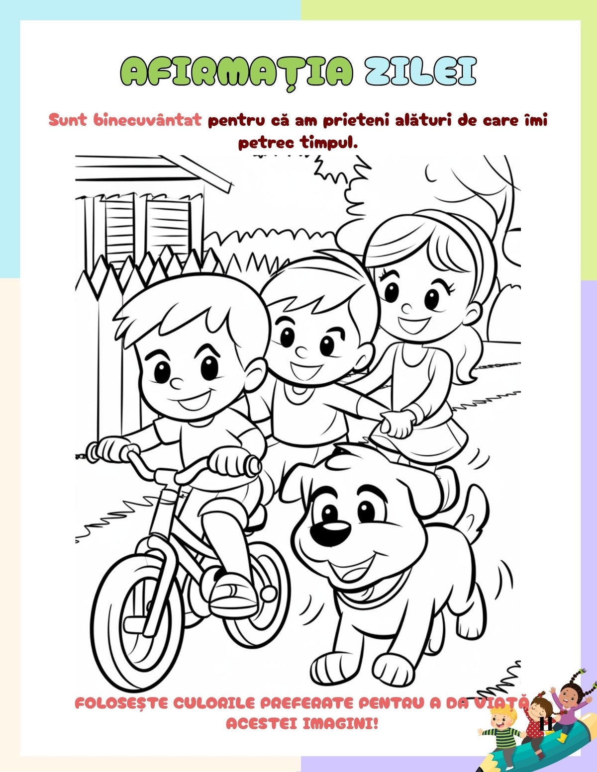 Interior carte PDF cu afirmații pozitive pentru copii, exerciții de recunoștință, reflecție și spații imprimabile pentru scris și desen – Cotomag
