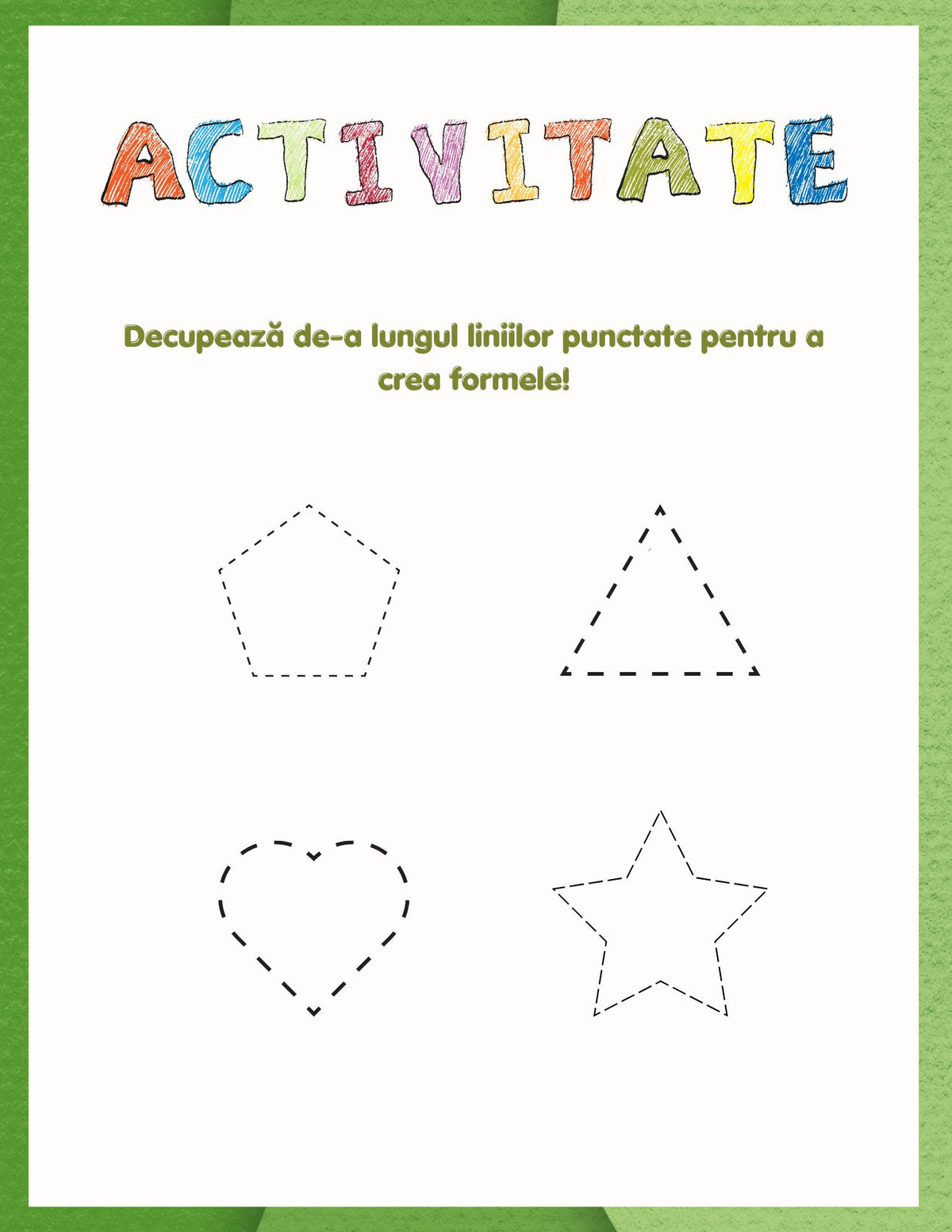 Interior carte PDF cu activități imprimabile de decupat, colorat și lipit pentru copii – Cotomag