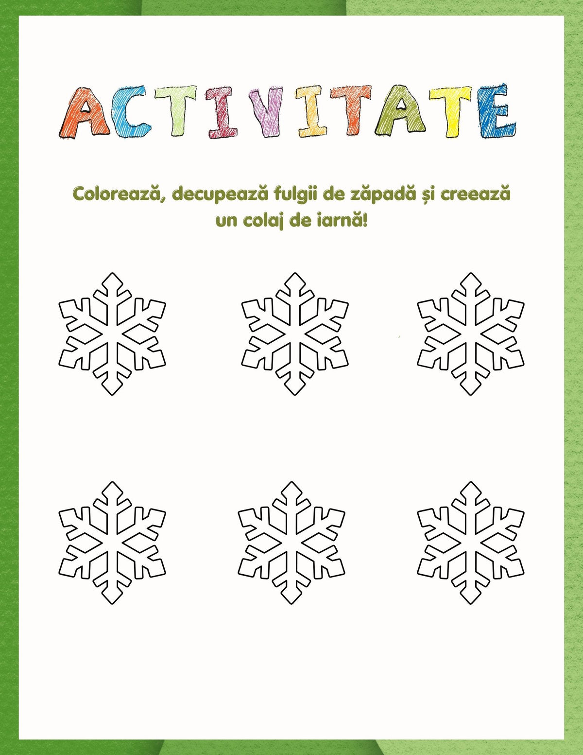 Interior carte PDF cu activități imprimabile de decupat, colorat și lipit pentru copii – Cotomag