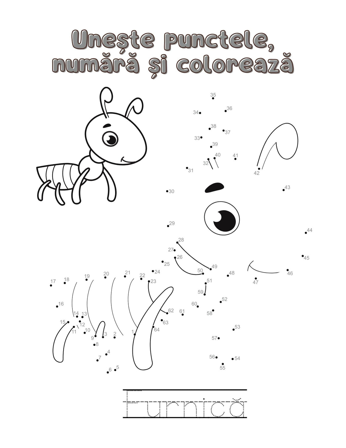 Activitate PDF imprimabilă pentru copii: unește punctele în ordine, colorează animalul și trasează denumirea – Cotomag